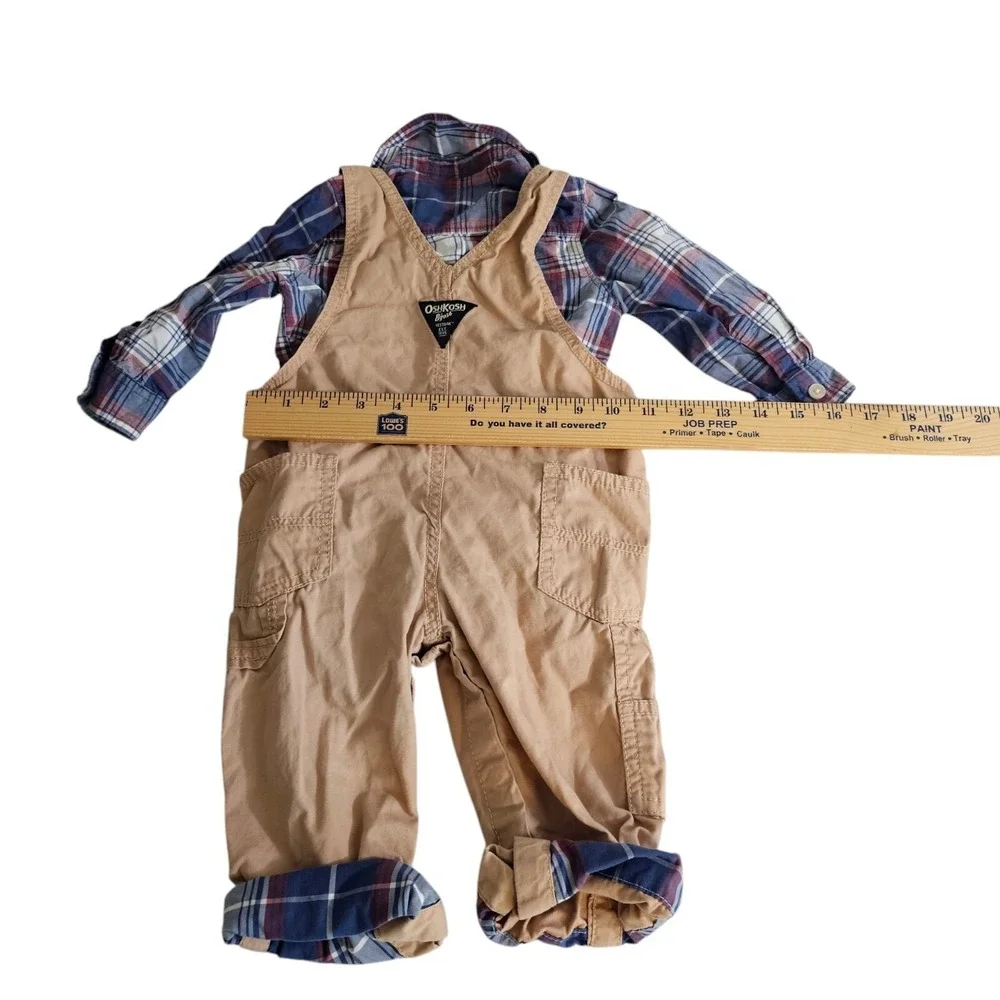 Oshkosh B'gosh Vestbak 2‎ Piece Set 18 mo Denim Bib Overalls Romper Roll Cuff